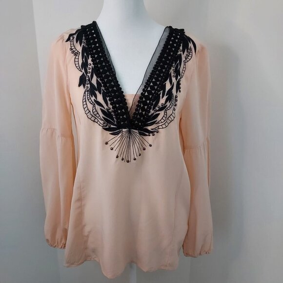 Nanette Lepore Tops - Nanette Lepore Silk Long Balloon Sleeve Blouse